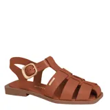 Sandalias franciscanas de cuero negro para mujer, con diseño de tiras cruzadas, hebilla metálica dorada de ajuste en el lateral y suela plana.