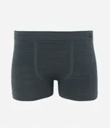 Calzoncillo bóxer masculino de microfibra gris con textura de rayas horizontales y pretina elástica con logo de la marca.