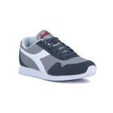 Championes Diadora Simple Run grises con detalles en azul marino y blanco.