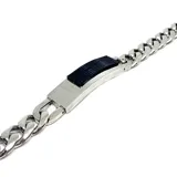 Pulsera de acero plateado con eslabones tipo cadena y placa central con detalle de fibra de carbono negra.