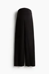 Pantalón ancho negro de punto grueso, de tiro alto con sección elástica ancha en la cintura diseñada para maternidad.