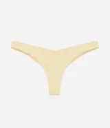 Bombacha de bikini amarilla de microfibra texturizada con diseño cavado y tiras laterales dobles, confeccionada por Bossa Nossa.