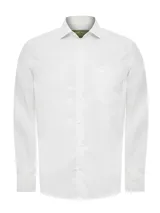 Camisa de manga larga RKF confeccionada en popelina de algodón, con cuello italiano, cierre frontal con botones y bolsillo en el pecho con logo bordado.
