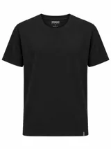 Remera básica de manga corta y cuello redondo, color negro, con calce regular.