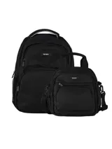 Kit de mochila y lunchera térmicas color negro, marca Terrano. La mochila cuenta con un amplio compartimento principal, bolsillo frontal, bolsillos laterales de red elástica y correas ajustables y acolchadas. La lunchera tiene interior térmico, bolsillo frontal con cierre, correa regulable y manija superior.