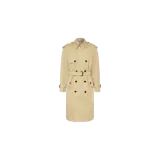 Gabardina larga Burberry modelo Highbury color beige, de doble botonadura, con solapas amplias, cinturón ajustable con hebilla, solapa cortavientos en el pecho y trabillas en los hombros y puños.