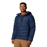 Campera puffer Columbia con tecnología Omni-Heat Infinity y Omni-Shield, color azul marino. Cuenta con capucha, cierre frontal, bolsillos laterales y en el pecho, y puños elásticos.