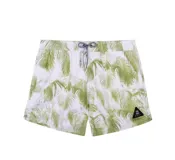 Short de baño Reef con estampado de hojas de palmera en tonos verde y blanco, con cordón ajustable en la cintura y logo triangular en la pierna derecha.