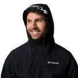 Campera cortavientos Columbia modelo Challenger II Omni-Shield, color negro, con capucha ajustable, cierre frontal y bolsillos con cremallera. Incluye el logo de la marca bordado en el pecho.