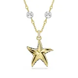 Colgante con cadena dorada y dije de estrella de mar con Crystal Pearls blancas y cristales azules y verdes.