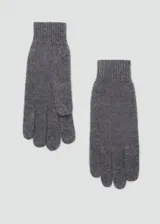 Guantes de punto de cachemira en color gris, con diseño clásico y puño elástico acanalado.