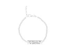 Pulsera de plata 925 con bolitas y chapa rectangular con inscripción ABUELA TE QUIERO MUCHO.