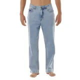 Pantalón de jean celeste claro, de corte recto y tiro medio.