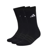 Pack de tres pares de medias deportivas Adidas de caña media, color negro con logo de la marca bordado en blanco y detalle de tres bandas en el empeine.