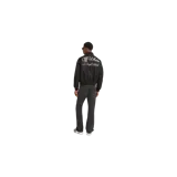 Campera bomber negra Off-White, con cierre frontal, bolsillos laterales con solapa y detalles de rib elástico en cuello, puños y dobladillo. Presenta un pequeño logo bordado en contraste en el pecho.