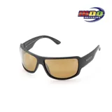 Lentes de sol MDQ modelo Rawai, con marco negro mate y lentes espejados color marrón.