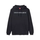 Canguro negro con capucha y cordones ajustables, bolsillo tipo canguro y estampado frontal con el logo de Santa Cruz y la leyenda 'MFG BY THE ORIGINAL'.