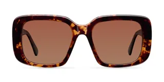 Lentes de sol con montura oversized cuadrada de diseño bold y cantos suavizados. Presentan un estampado carey en la montura y lentes polarizadas color marrón con protección UV400.