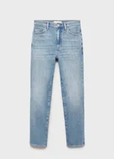 Pantalón de jean corte slim con tiro medio, diseño crop y cierre frontal con cremallera y botón. Cuenta con cinco bolsillos clásicos y trabillas para cinturón.