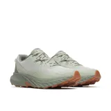 Championes de trail running Merrell Agility Trail para hombre, en color verde claro y gris con suela de goma marrón. Confeccionados con parte superior de malla transpirable, detalles sintéticos y de TPU, entresuela de espuma FloatPro y cordones.