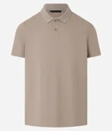 Remera polo slim color tostado, con textura acanalada, manga corta y cierre frontal de botones.