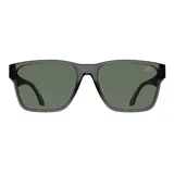 Lentes de sol con marco de acetato negro y cristales polarizados de color verde oscuro.