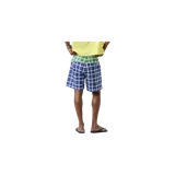 Short de baño Eme Studios modelo Gary Tartan, con diseño de paneles en cuadros tartán combinando verde en la parte superior y azul marino en la inferior. Cuenta con cintura elástica y parche con el logo de la marca en la pierna.