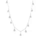 Collar de plata 925 con cadena de 40 cm más 5 cm de extensión y dijes de cuarzo rosado en forma de gota.