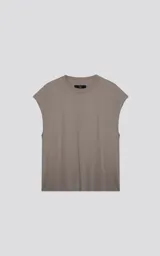 Sudadera sin mangas (tipo musculosa) color topo, con corte extra oversize, hombros caídos y cuello redondo. Confeccionada en algodón premium americano.