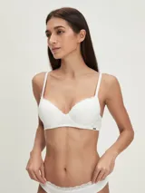 Soutien con aro color gris claro con textura y detalles de encaje.