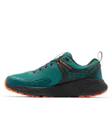 Calzado de trekking Columbia modelo Konos Trs Outdry, color verde azulado con detalles en negro y suela naranja. Diseñado para senderismo con tecnología impermeable OutDry y suela Omni-Max para mayor tracción y amortiguación.