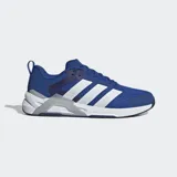 Championes de entrenamiento Adidas Dropset Control, color azul con las icónicas tres tiras laterales en blanco y detalles en gris. Presentan un diseño de malla transpirable, mediasuela estable y sistema de torsión en el mediopié para mayor sujeción.