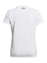 Remera deportiva Under Armour de cuello en V, confeccionada en tejido técnico de secado rápido, ultrasuave y ligero. Presenta un diseño liso con el logo de la marca estampado en el pecho.