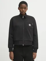 Chaqueta Carhartt modelo Detroit, confeccionada en tejido de algodón y poliéster, con cierre frontal completo, cuello alto y bolsillo con cierre en el pecho que incluye el logo de la marca.