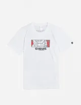 Remera blanca de manga corta con estampa rectangular de los Guardianes de la Galaxia en el frente.