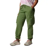Pantalón cargo Columbia de corte holgado, color verde oliva. Presenta cintura elástica con cordón ajustable, bolsillos laterales y bolsillos cargo con cierre en los muslos. El dobladillo inferior cuenta con ajuste mediante ceñidor.