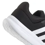 Championes Adidas modelo Lite Racer 4.0, color negro con las tres tiras laterales en blanco y suela blanca con tecnología Cloudfoam.