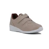 Championes deportivos Kolosh para mujer, color marrón claro, con cierre de doble tira de velcro, suela blanca y detalles perforados.