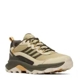 Championes de trekking Merrell Speed Strike 2 para hombre, en tonos beige, marrón y verde militar, confeccionados con malla transpirable y refuerzos sintéticos, con suela dentada para mayor tracción y cordones bicolores.