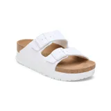 Sandalias Birkenstock Arizona Platform Flex Birko-Flor color blanco, con dos correas ajustables con hebillas metálicas y plantilla anatómica de corcho y látex.
