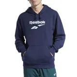 Buzo canguro Reebok Classic Foundation Vector azul marino, con capucha ajustable con cordón, bolsillo tipo canguro y logo estampado en el pecho.