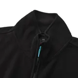 Campera polar Hurley modelo Terra, color verde militar, con cuello alto, cierre frontal completo y bolsillos laterales. Cuenta con un pequeño parche hexagonal de cuero en el pecho.