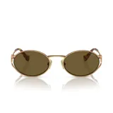 Lentes de sol Miu Miu modelo 52Y, con armazón ovalado de metal dorado y detalles en carey, y cristales marrones.