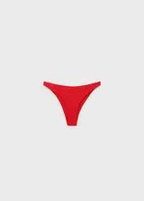 Braga de bikini roja de tejido de canalé con tiro alto y forro interior.