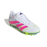 Championes de fútbol Adidas Predator Club FG/MG, color blanco con detalles en rosa y violeta.