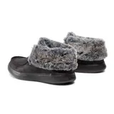Botín Skechers Bobs Skipper - Hang Glider negro, estilo wallabee, con parte superior de microfibra con textura de piel, cuello de pelo sintético, cordones y plantilla SKECHERS Memory Foam.