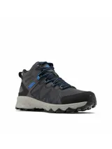 Championes de senderismo de media caña Columbia, color gris con detalles en azul y negro. Confeccionados con tecnología OutDry impermeable y transpirable, sistema Navic Fit para mayor estabilidad y entresuela TechLite+ para amortiguación. Suela Adapt Trax con tracción excepcional para terrenos secos o mojados.