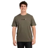 Remera de manga corta color verde oscuro con cuello redondo y logo de la marca estampado en el pecho.