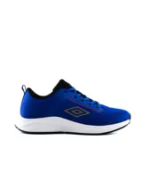 Championes deportivos Umbro modelo Volten, color azul con suela blanca y detalles en negro y gris.