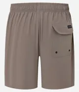 Bermuda de hombre color beige confeccionada en tejido ripstop, con cintura elástica ajustable con cordón, bolsillos laterales y etiqueta de la marca aplicada.